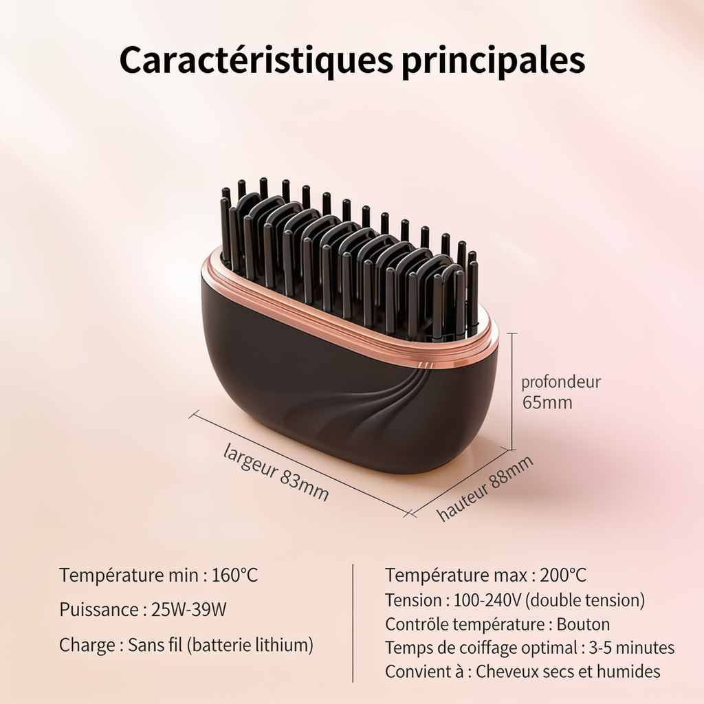Mini Brosse Lissante Sans Fil - Lisses en 5 Minutes